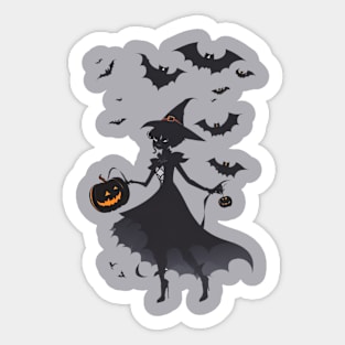 Funny Halloween witch Pumpkin Sticker